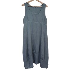 Ellamoda Sleeveless Midi Dress Women Large Muted Green Linen Lagenlook Pockets